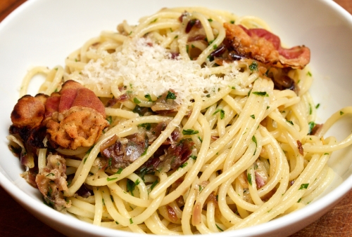 Spaghetti with parsley, pancetta &amp; parmigiano