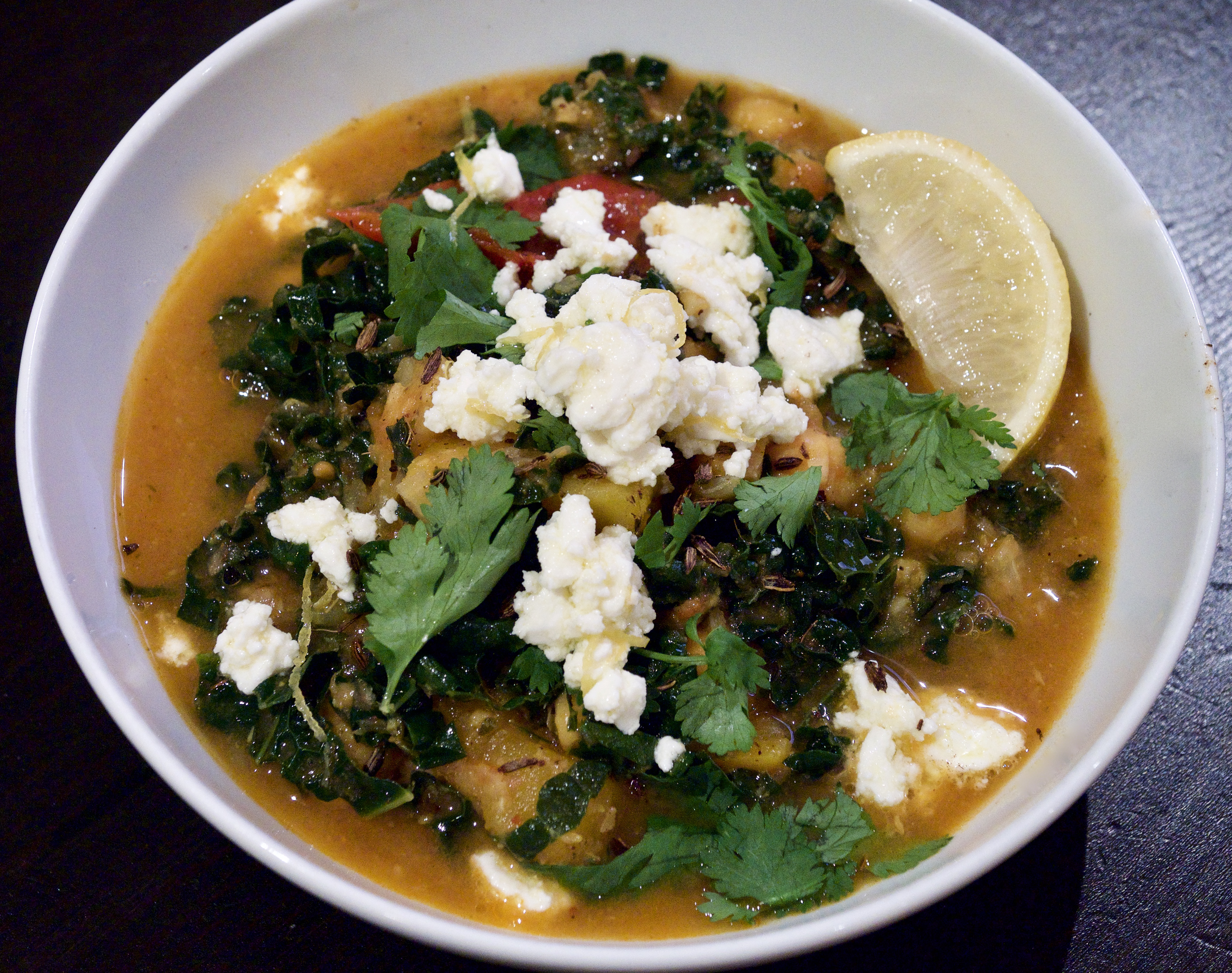 Maroccan kale, chickpea and squash stew